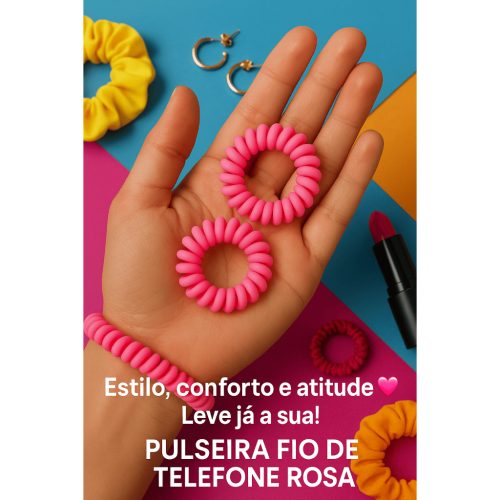 Kit 10 pulseira fio de telefone Rosa Lembrancinha Outubro Rosa