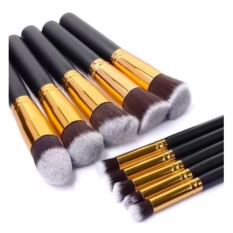 Kit 10 pinceis de maquiagem Pinceis esfumar contorno Kabuki profissional - Imagem 2