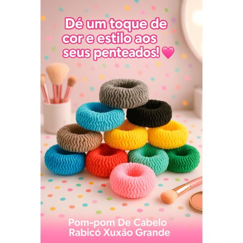 Pom-pom De Cabelo Rabicó Xuxão Grande Fofo 07 Peças