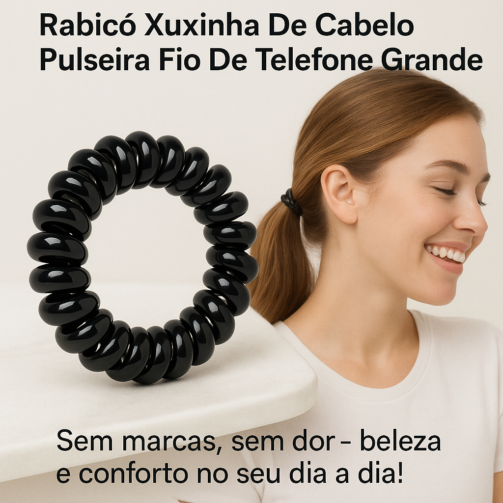 Rabicó Xuxinha De Cabelo Pulseira Fio De Telefone Grande